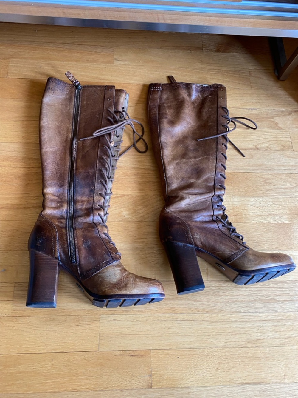 Frye Brown Lace-Up Heeled Leather Boots